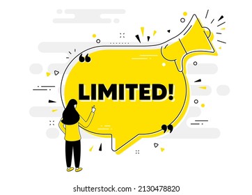 Limited Text. Alert Megaphone Chat Banner With User. Special Offer Sign. Sale Promotion Symbol. Limited Chat Message Loudspeaker. Alert Megaphone People Background. Vector