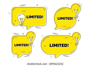 Limited text. Idea yellow chat bubbles. Special offer sign. Sale promotion symbol. Limited chat message banners. Idea lightbulb balloons. Vector