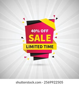 Limited Time 40% off Big Sale abstract Banner Design Vector Illustration. Big sale Poster Or Limited Time Tag For Web Media And Market. Big Sale creative Pink and yellow Gradient banner illustration.