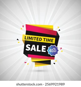 Limited Time 40% off Sale abstract Banner Design Vector Illustration. Super sale Poster Or Limited Time Tag For Web Media And Market. Super Sale creative Black and yellow Gradient banner illustration.