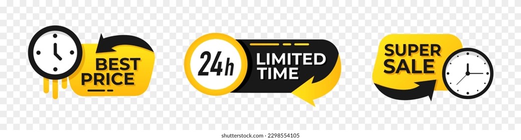 Limited time, best price, super sale countdown promotion badges