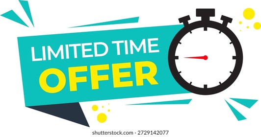 Limited time offer with a clock icon use for promotional marketing campaigns and attracting customer attention.
