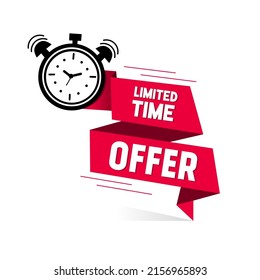 Limited time offer with clock for sale. Banner limited time offer. Limited time offer label, vector illustration.