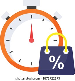 Limited Time Offer Concept, Clock with Shopping bag Vector Color Icon Design, Winter Fall Sales Elements Symbol on white background, Year End Promotion Sign, Shopping Season Discount Template,