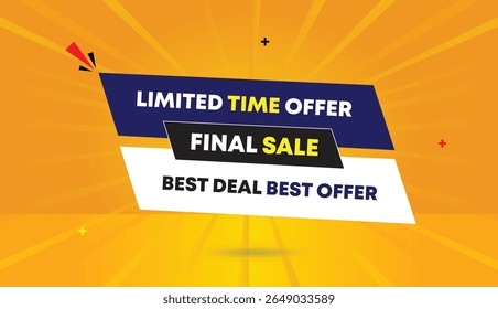 Tempo limitado oferecer venda final melhor oferta melhor oferta editável web banner arte vetorial ilustração emblema design com branco azul formas sol brilhar abstrato fundo de negócios para promoção única