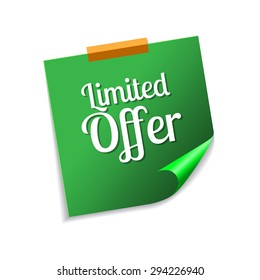 Limited Time Offer Green Sticky Notes Vector Icon Design