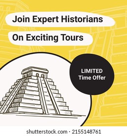 Ein begrenztes Zeitangebot für die Teilnahme von erfahrenen Historikern an spannenden Touren. Abenteuer und Entdeckungen in Mexiko, Machu Picchu Website. Werbebanner, Werbeplakate. Vektorgrafik in flachen Stilen