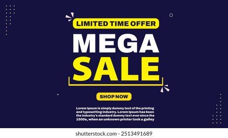 Limited Time Offer Mega Sale! Shop Now with Customizable Sale Banner Templates in White Black Yellow and Purple Backgrounds Create Eye Catching Designs for Your Store with Our Exclusive Sale Banner
