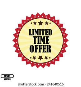 Limited Time Offer on Red Sticker, Label or Badge Isolated on White Background , Promotional Sale or Marketing Campaign. Vector illustration 