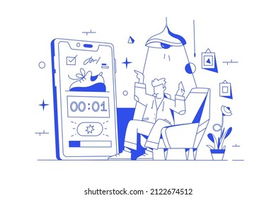 Oferta de tiempo limitado con stop watch en la ilustración vectorial de la pantalla del smartphone. Oferta especial descuento en concepto lineal