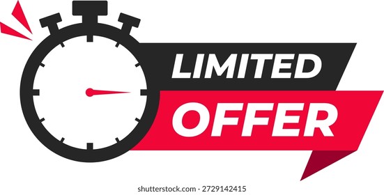 Zeitlich begrenztes Angebot mit Stoppuhr-Countdown-Symbol. Vektorgrafik einzeln auf transparentem Hintergrund