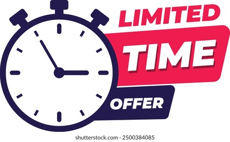Limited time offer use for sale promotion template. Limited offer with clock for promotion, banner, price. Super promo with countdown or exclusive deal. Vector illustration