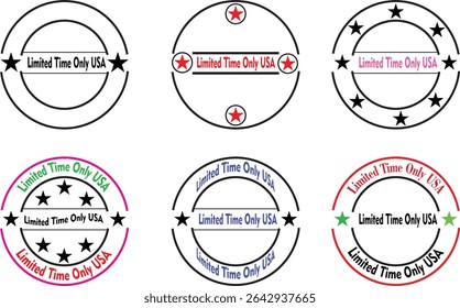 Limited Time Only Promotional Vector Badge Collection with Circular Frames, Stars and Discount Text Fields for Marketing