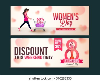 Limited Time Sale website header or banner set with discount offer for Happy Women's Day celebration.