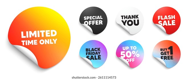 Limited time sticker tag. Special offer paper price tags. Limited time tag. Special offer sign. Sale promotion symbol. Discount, black friday sticker. Promo banner. Vector