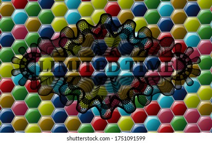 Limited time text inside Currency Colorful multicolored realistic emblem. Hexagon chic background. Illustration. 