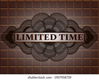Limited time text inside Currency chocolate bar badge. Brown delicate background. Artistic illustration. 