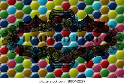 Limited time text inside Guilloche Colorful candy multicolored emblem.Hexagon graceful background. Illustration. 