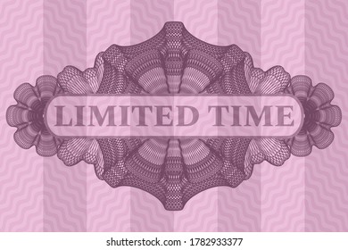 Limited time text inside Linear pink wavy realistic badge. Curve luxurious background. Artistic illustration. 
