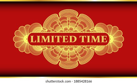 Limited time text inside Linear Red and Gold emblem. Traditional fancy background. Vector illustration. 