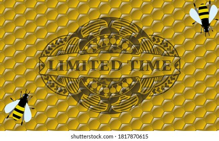 Limited time text inside sweet honey bees emblem.beekeeping chic background. Artistic illustration. 