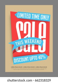 Limited Time, Weekend Sale and Discount poster, banner or flyer design.