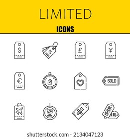 limited vector line icons set. tag, tag and tag Icons. Thin line design. Modern outline graphic elements, simple stroke symbols stock illustration