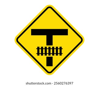 Limited Vehicle Storage Space Between Intersection and Tracks Warning Sign Vector Indicating Potential Hazard, Perfect for Road Safety and Traffic Management, High-Quality Vector Stock Image