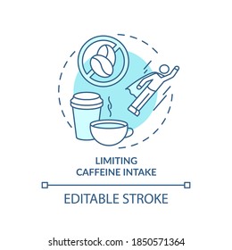 Limiting caffeine intake turquoise concept icon. Avoid coffee and tea before bed. Improve sleep hygiene idea thin line illustration. Vector isolated outline RGB color drawing. Editable stroke