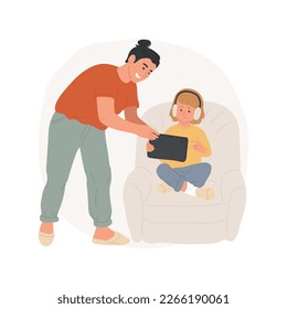 Limiting screen time isolated cartoon vector illustration. Father taking a tablet from kids hands, says no to digital world, unhealthy lifestyle, reduce gadget exposure vector cartoon.