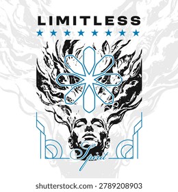 Limitless Abstract Graphic Design with Human Face and Floral Element