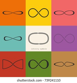  limitless icons on different color background. set of infinity symbols.