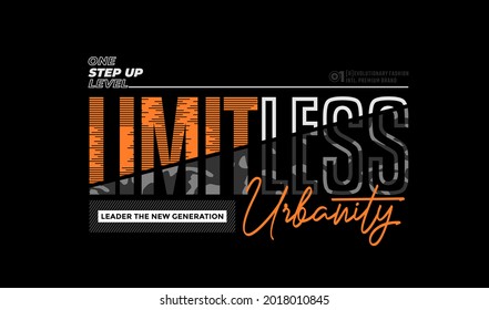 Limitless, modern and stylish typography slogan. Colorful abstract design with camouflage and lines style. Vector illustration for print tee shirt, background, typography, poster and more.