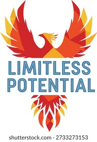 Limitless Potential phoenix typography design vector illustration for motivation success growth and rising from ashes concept on transparent background.