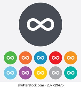 Limitless sign icon. Infinity symbol. Round colourful 11 buttons. Vector