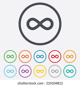 Limitless sign icon. Infinity symbol. Round circle buttons with frame. Vector