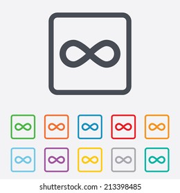 Limitless sign icon. Infinity symbol. Round squares buttons with frame. Vector