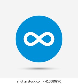 Limitless sign icon. Infinity symbol. Blue circle button with icon. Vector