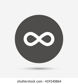 Limitless sign icon. Infinity symbol. Gray circle button with icon. Vector