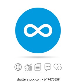 Limitless sign icon. Infinity symbol. Copy files, chat speech bubble and chart web icons. Vector