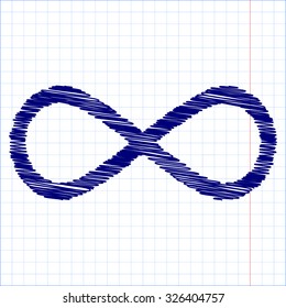 Limitless symbol icon with pen and school paper effect 