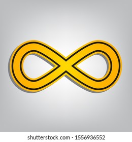 Limitless symbol illustration. Flat orange icon with overlapping linear black icon with gray shadow at whitish background. Illustration.
