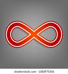 Limitless symbol illustration. Flat red icon with linear white icon with gray shadow at grayish background. Illustration.