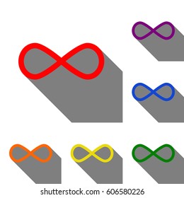 Limitless symbol illustration. Set of red, orange, yellow, green, blue and violet icons at white background with flat shadow.