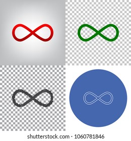 Limitless symbol illustration. Vector. 4 styles. Red gradient in radial lighted background, green flat and gray scribble icons on transparent and linear one in blue circle.