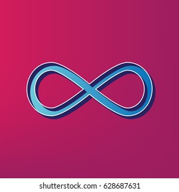 Limitless symbol illustration. Vector. Blue 3d printed icon on magenta background.