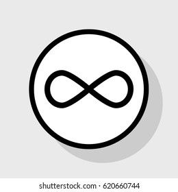 Limitless symbol illustration. Vector. Flat black icon in white circle with shadow at gray background.