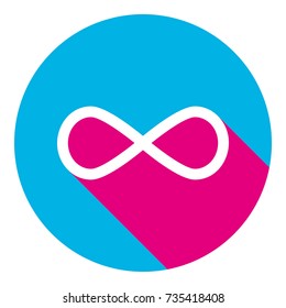Limitless symbol illustration. Vector. Flat white icon with mexican pink shadow inside sky blue(S and G) circle at white background. Isolated. Trend colors in 2017.