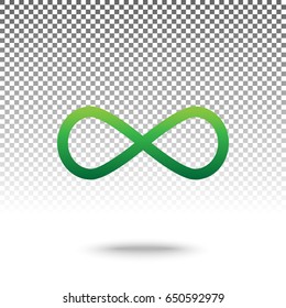 Limitless symbol illustration. Vector. Green gradient icon with shadow at bottom on transparent and white background.