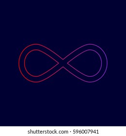 Limitless symbol illustration. Vector. Line icon with gradient from red to violet colors on dark blue background.